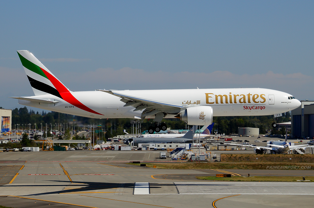 Emirates SkyCargo 777F A6-EFS at Paine Airport